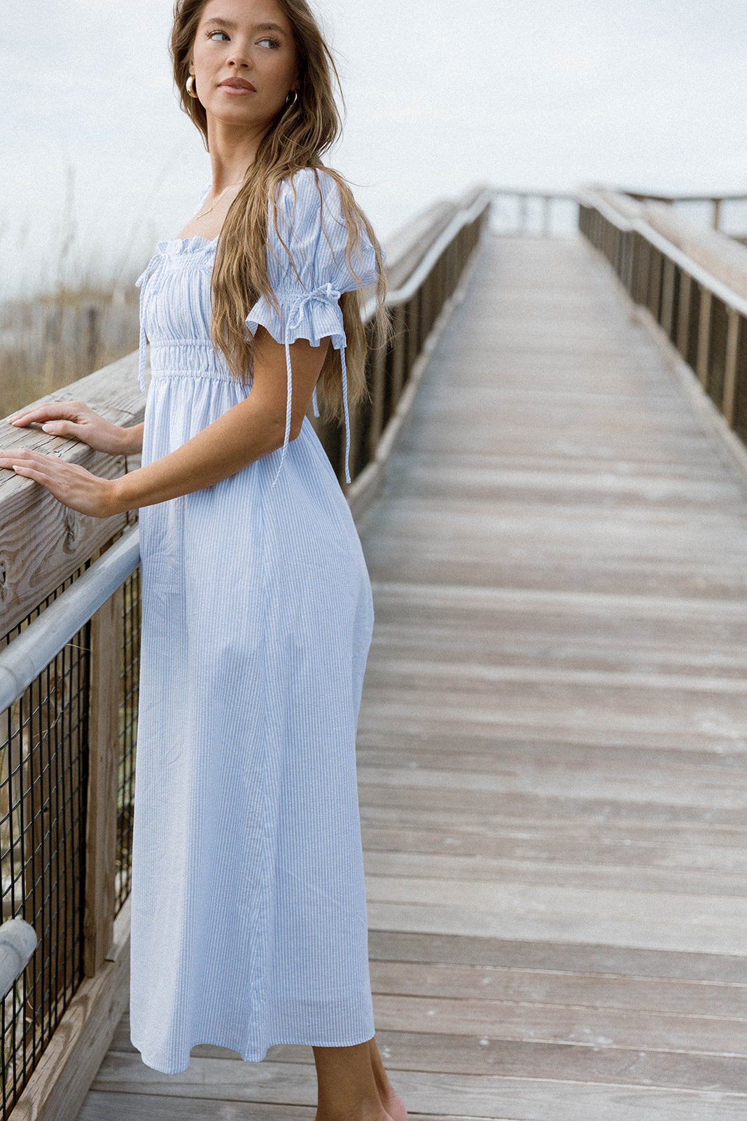 Savanna Steppe 100% Cotton Maxi Dress in Light Blue Stripe - Bump Friendly & Inclusive Sizing