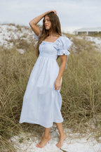 Savanna Steppe 100% Cotton Maxi Dress in Light Blue Stripe - Bump Friendly & Inclusive Sizing
