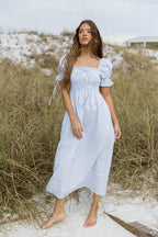 Savanna Steppe 100% Cotton Maxi Dress in Light Blue Stripe - Bump Friendly & Inclusive Sizing