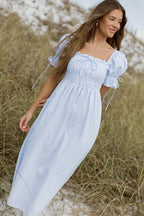 Savanna Steppe 100% Cotton Maxi Dress in Light Blue Stripe - Bump Friendly & Inclusive Sizing