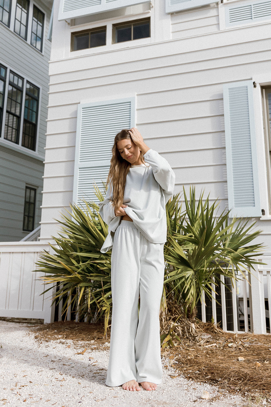 Campbell Striped Fleece Lounge Pants in Hamptons Blue