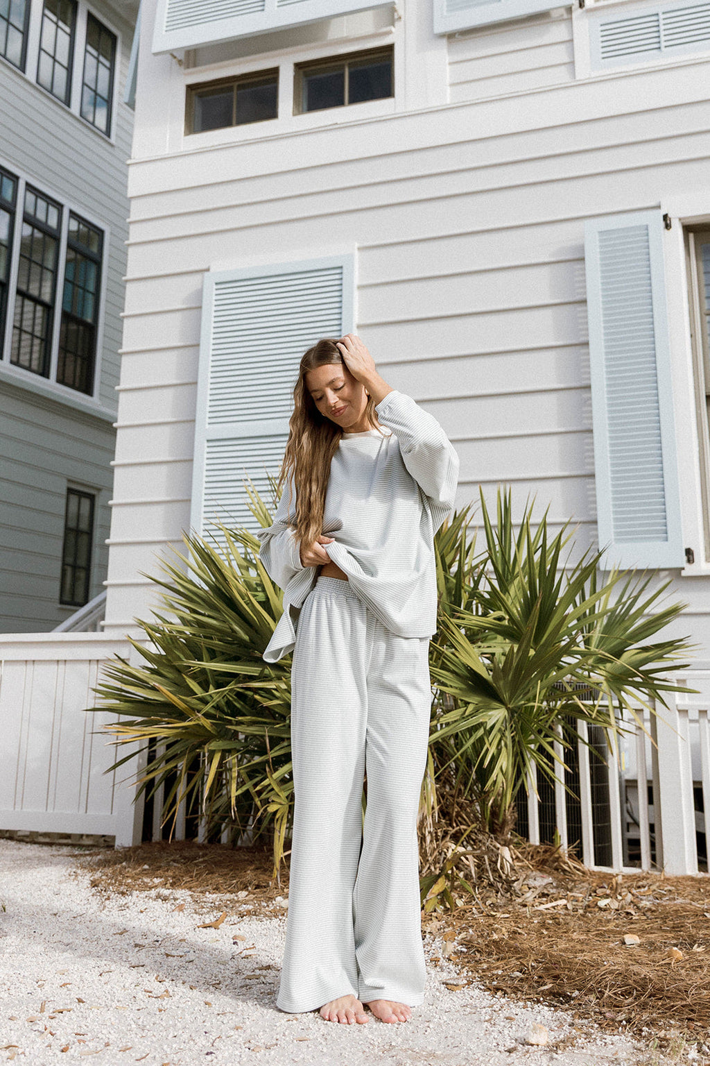Naomi Striped Long Sleeve Top in Hamptons Blue