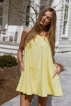 Mari Contrast Top Stitch Mini Dress in Lemon Yellow