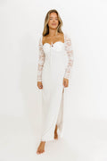 Twyla Long Sleeve Sweetheart Maxi Dress with Lace in White