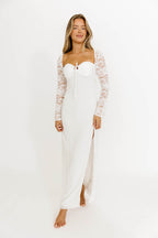 Twyla Long Sleeve Sweetheart Maxi Dress with Lace in White