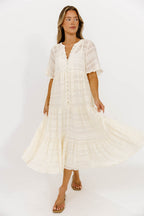 Kristin Tiered Woven Maxi Dress with Detachable Liner in Ivory - Bump Friendly (Restocking in August)