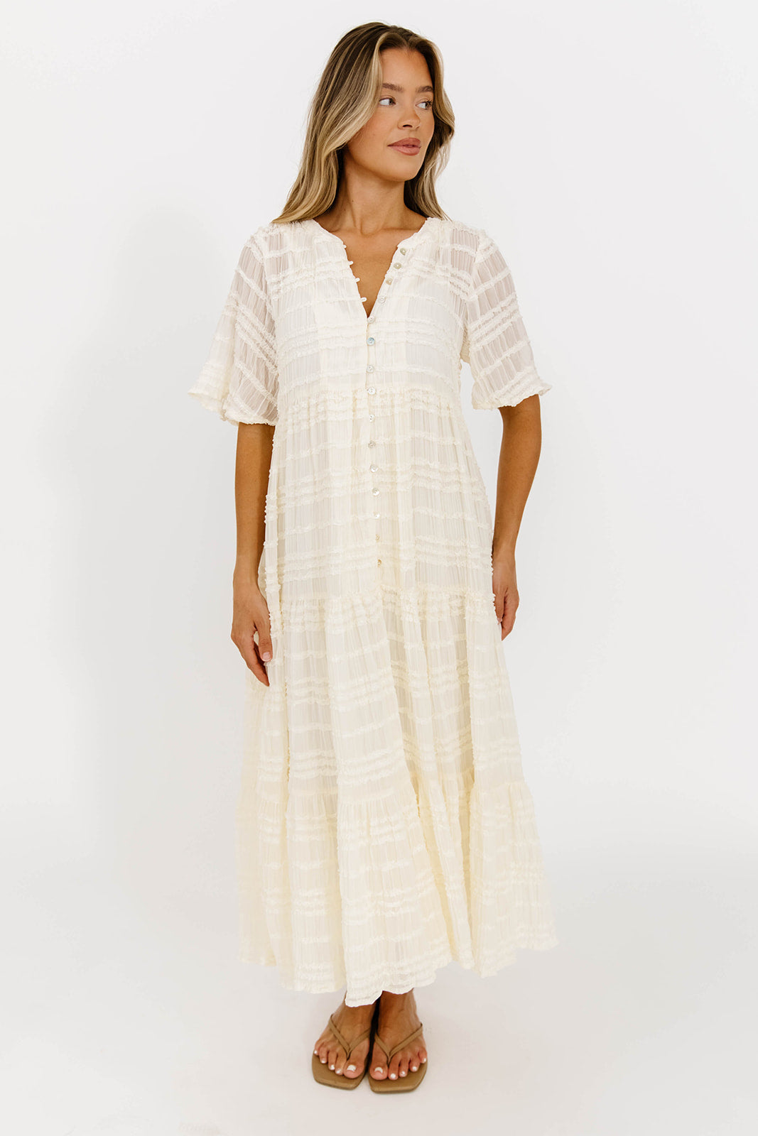 Kristin Tiered Woven Maxi Dress with Detachable Liner in Ivory - Bump Friendly (Restocking in August)