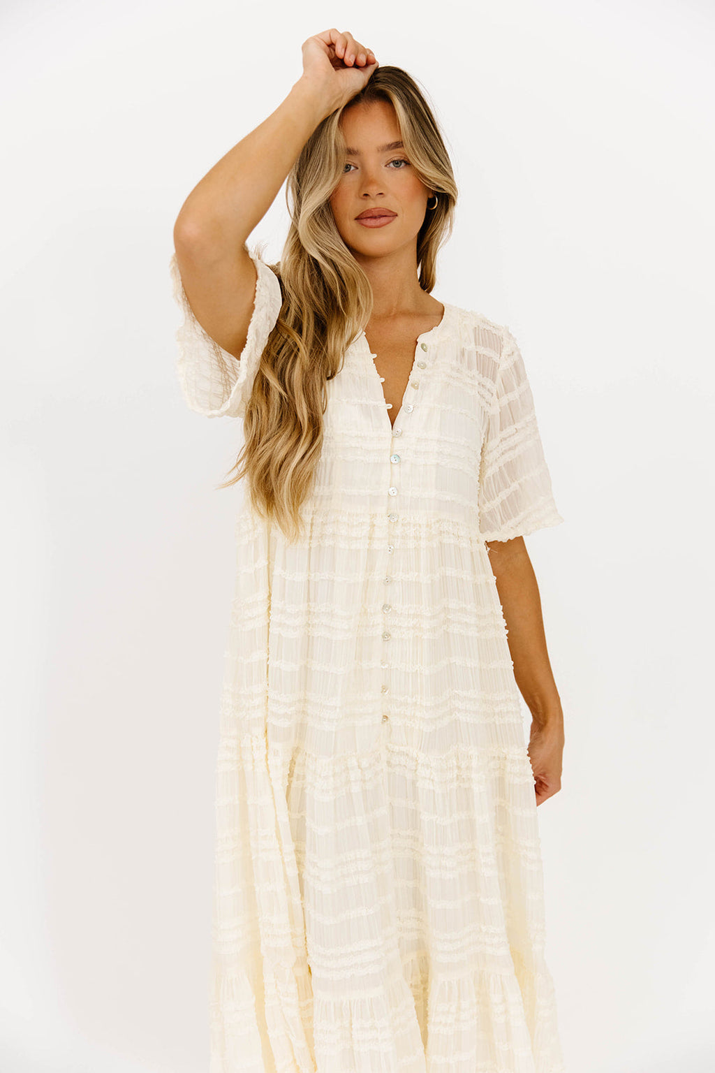 Kristin Tiered Woven Maxi Dress with Detachable Liner in Ivory - Bump Friendly (Restocking in August)
