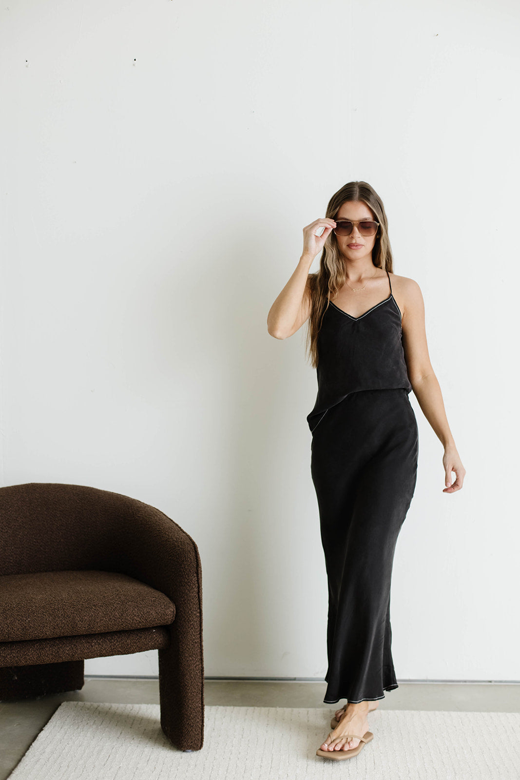 Romana Cami Top and Skirt Set in Black
