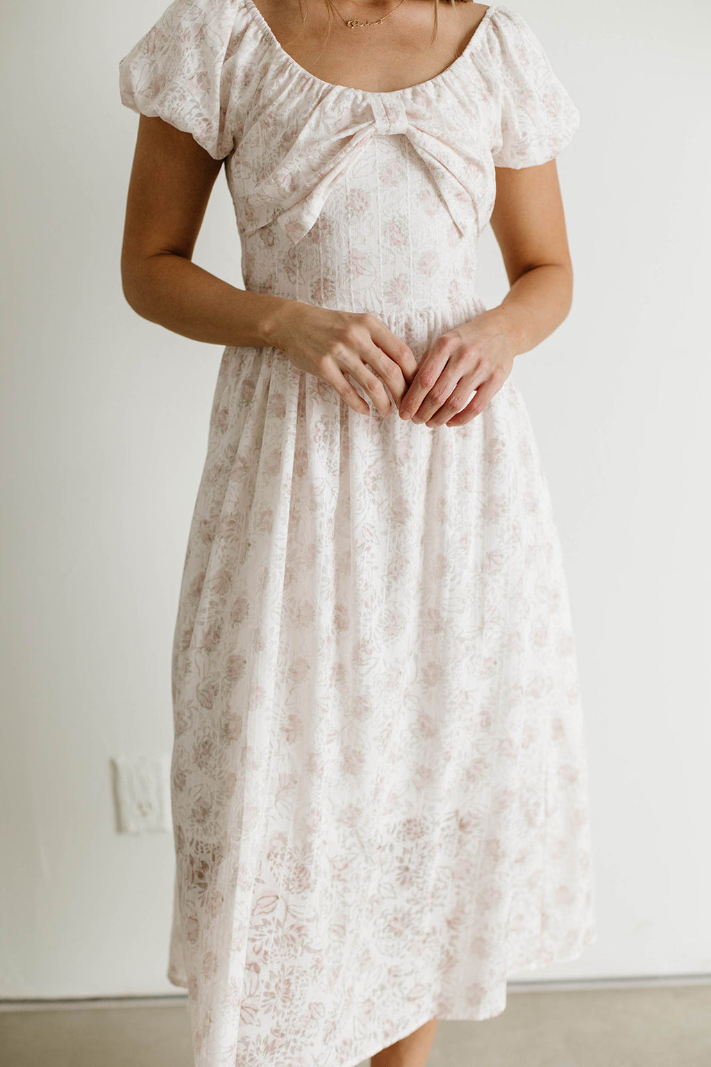 Debbie Bow Front Floral Midi Dress in Pink