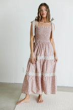 Paisley Tiered Midi Dress in Nude Pink