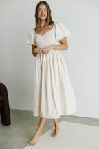 Ellison Poplin Smocked Midi Dress in Oyster