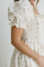 Danna Eyelet Trim Floral Midi Dress in Ivory