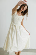 Madeline 100% Cotton Retro Smocked Midi Dress in Cream Multi