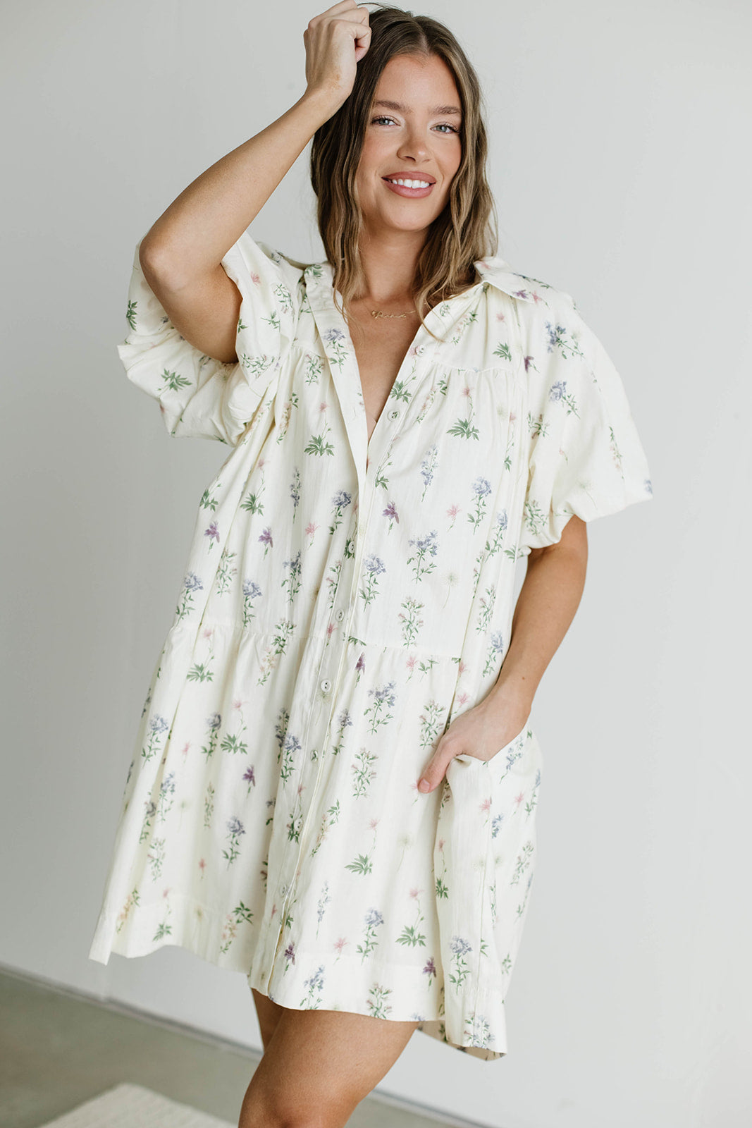 Sinclair 100% Cotton Mini Shirt Dress in Floral