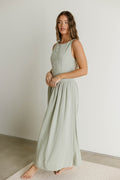 Foster Boat Neck Front Button Detail Midi Dress in Olive