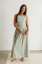 Foster Boat Neck Front Button Detail Midi Dress in Olive