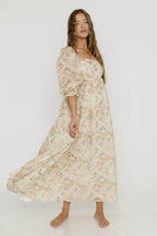Mona Maxi Dress in Peach & Cream Floral - Bump Friendly (Bust Runs a Bit Small / No Smocking)