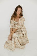 Mona Maxi Dress in Peach & Cream Floral - Bump Friendly (Bust Runs a Bit Small / No Smocking)