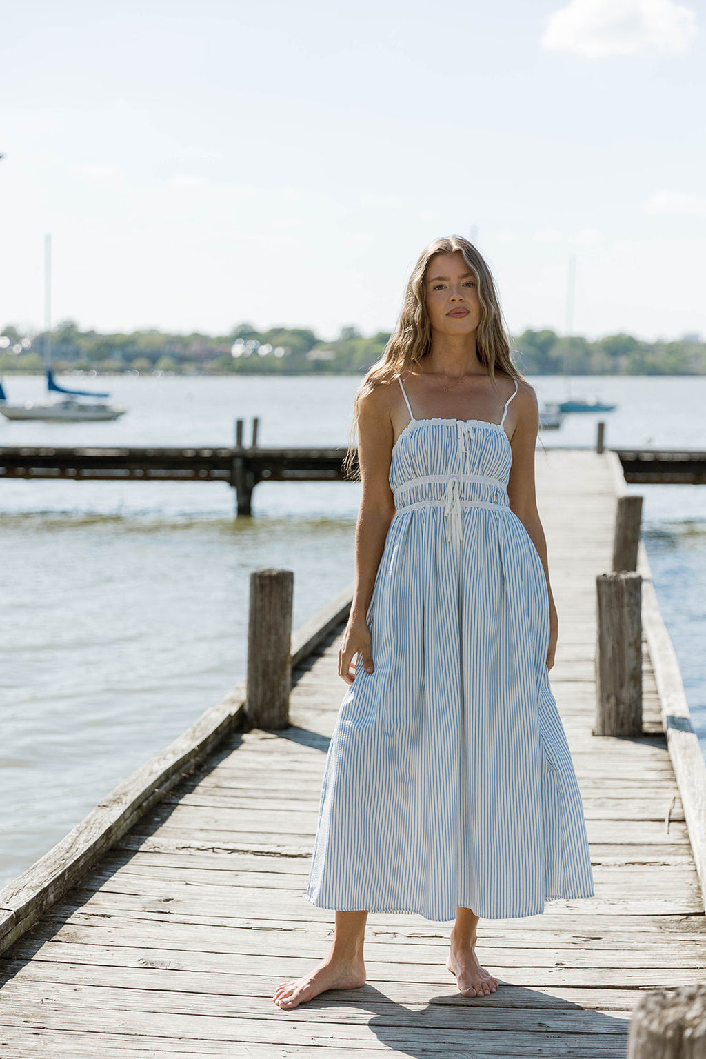 Marin Midi Dress in Blue Stripe