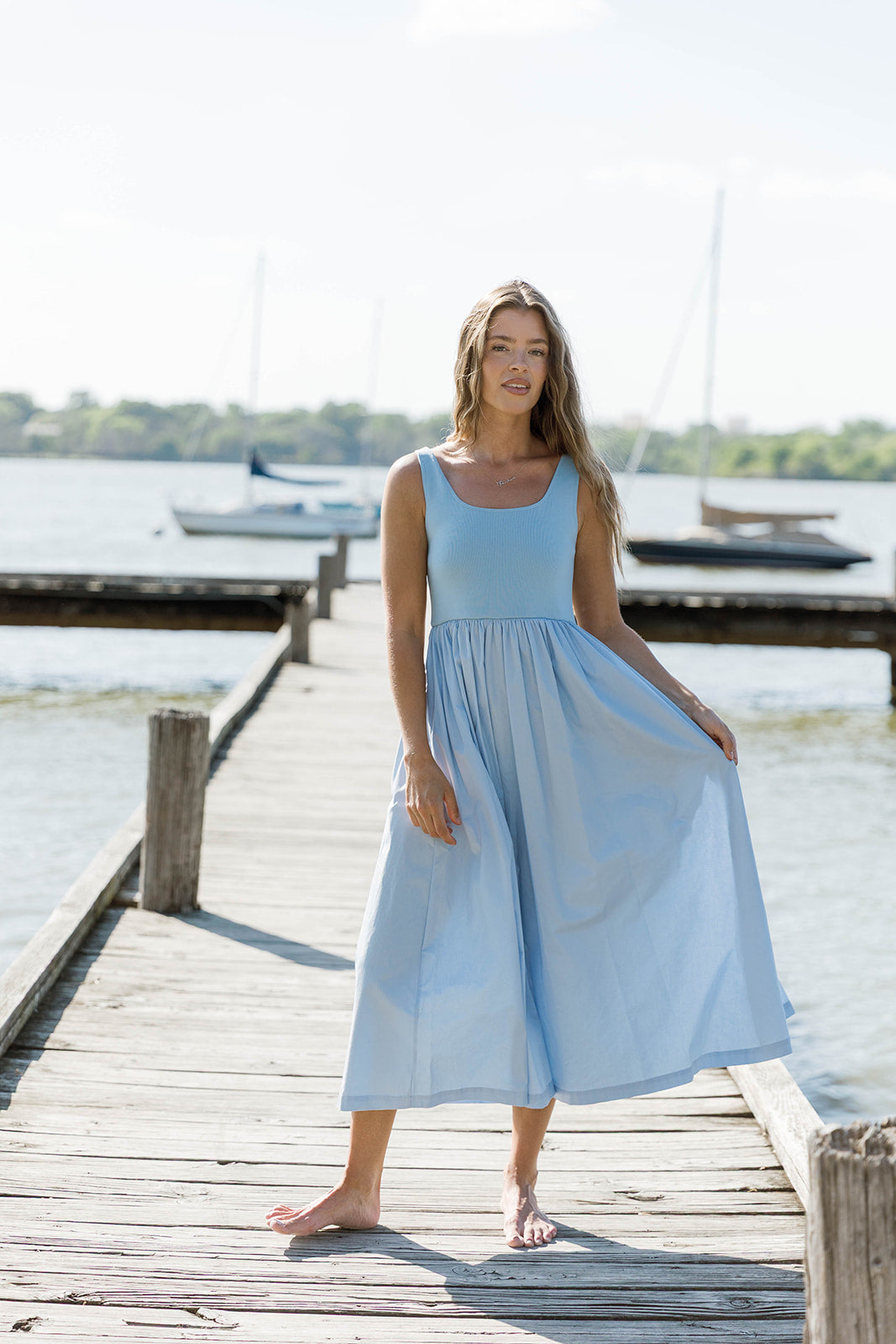 Addie Tank Midi Dress in Blue