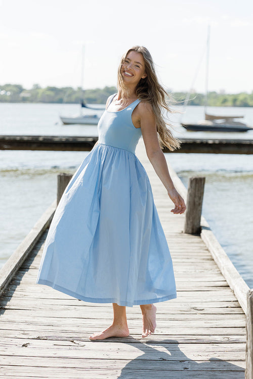 Addie Tank Midi Dress in Blue