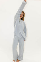 Naomi Oversized Fleece Long Sleeve Top in Dusty Blue