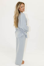 Naomi Oversized Fleece Long Sleeve Top in Dusty Blue