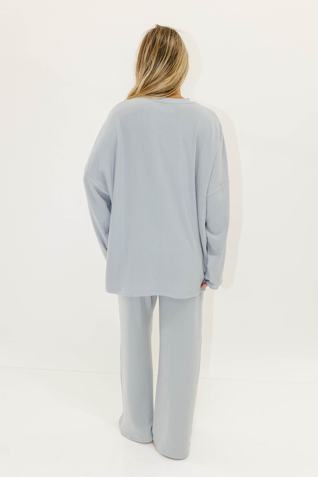 Naomi Oversized Fleece Long Sleeve Top in Dusty Blue