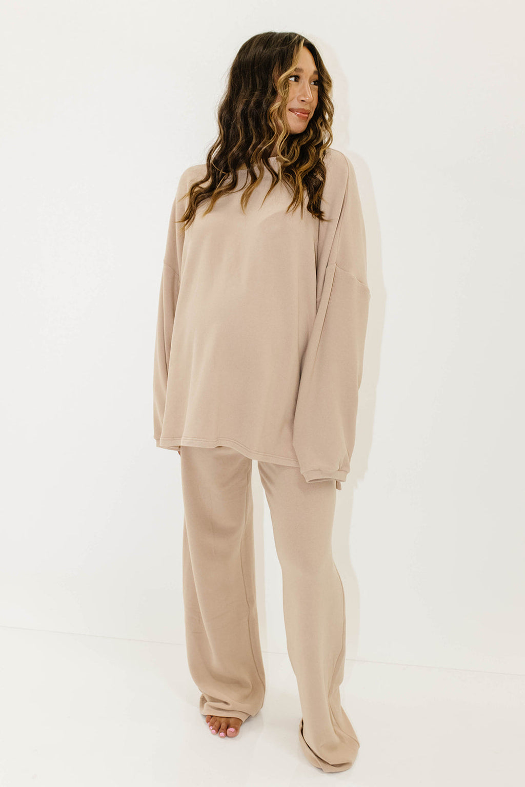 Naomi Oversized Fleece Long Sleeve Top in Dusty Blush