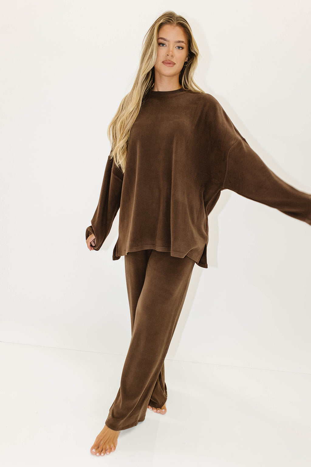 Naomi Oversized Fleece Long Sleeve Top in Chestnut (Restocking Summer)