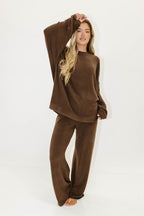 Naomi Oversized Fleece Long Sleeve Top in Chestnut (Restocking Summer)