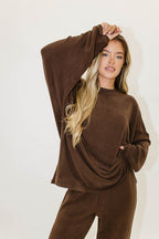 Naomi Oversized Fleece Long Sleeve Top in Chestnut (Restocking Summer)