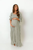 Sienna 100% Cotton Puff Sleeve Maxi Dress in Forest Plaid (Lined) - Bump Friendly