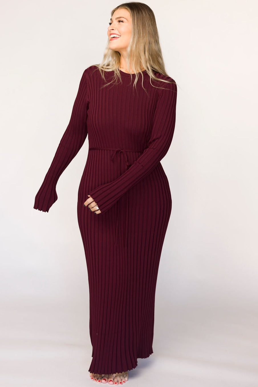 Colette Premium Long Sleeved Ribbed Knit Maxi Dress in Burgundy - Bump Friendly *Final Sale*