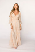 Daphne Long Sleeve Maxi Dress in Light Beige/White Floral - Bump Friendly