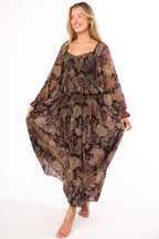Blaine Smocked Maxi Dress in Black Floral