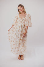 Harlow Maxi Dress in Taupe Floral - Bump Friendly & Inclusive Sizing (S-3XL)