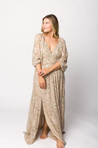 Daphne Long Sleeve Maxi Dress in Beige/Multi Floral - Bump Friendly & Inclusive Sizing (XS-3XL)