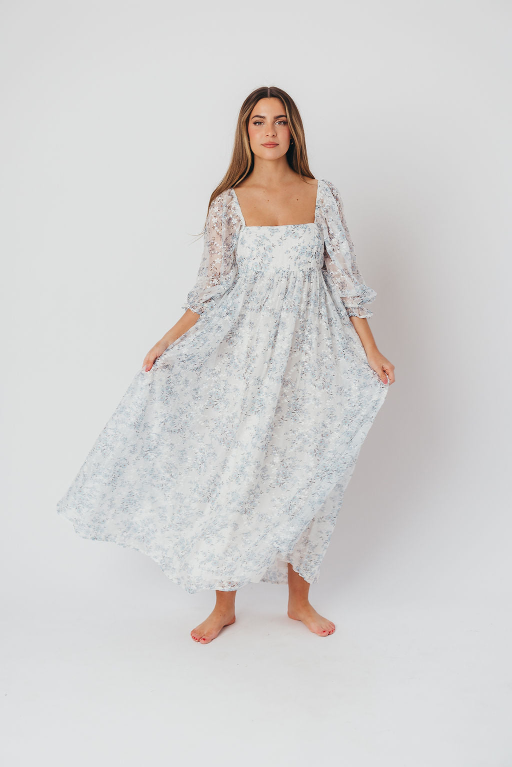 Mona Maxi Dress in Blue/White - Bump Friendly & Inclusive Sizing