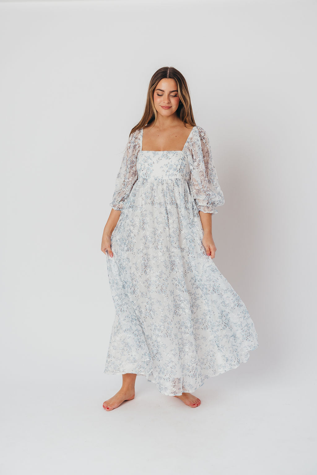 Mona Maxi Dress in Blue/White - Bump Friendly & Inclusive Sizing