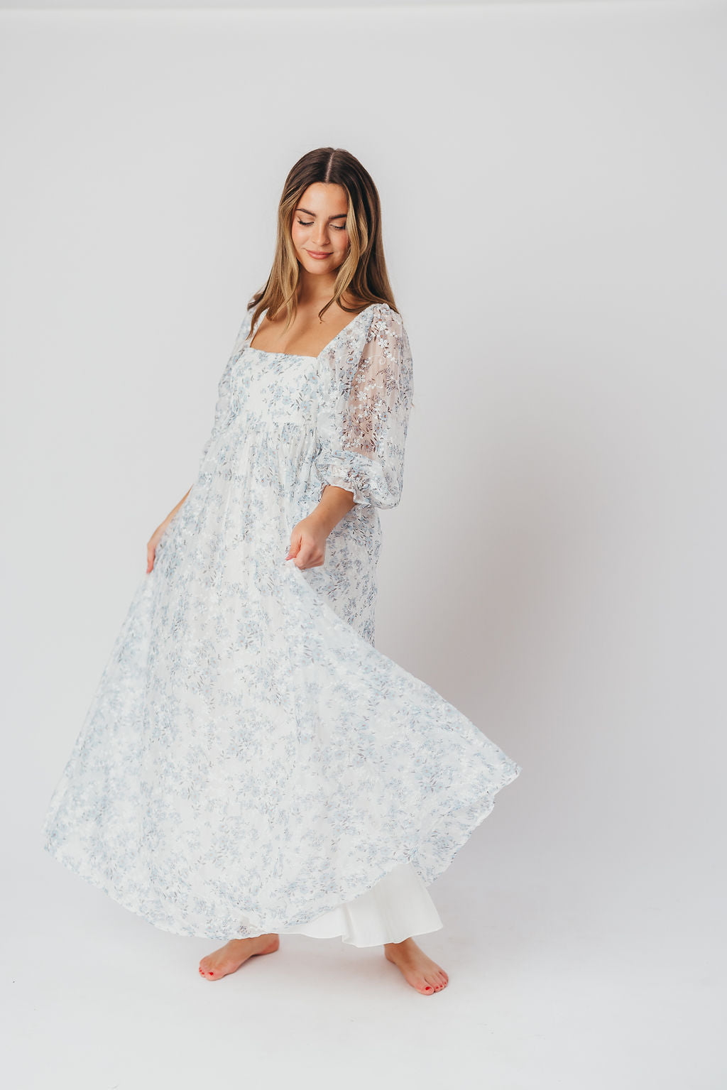 Mona Maxi Dress in Blue/White - Bump Friendly & Inclusive Sizing