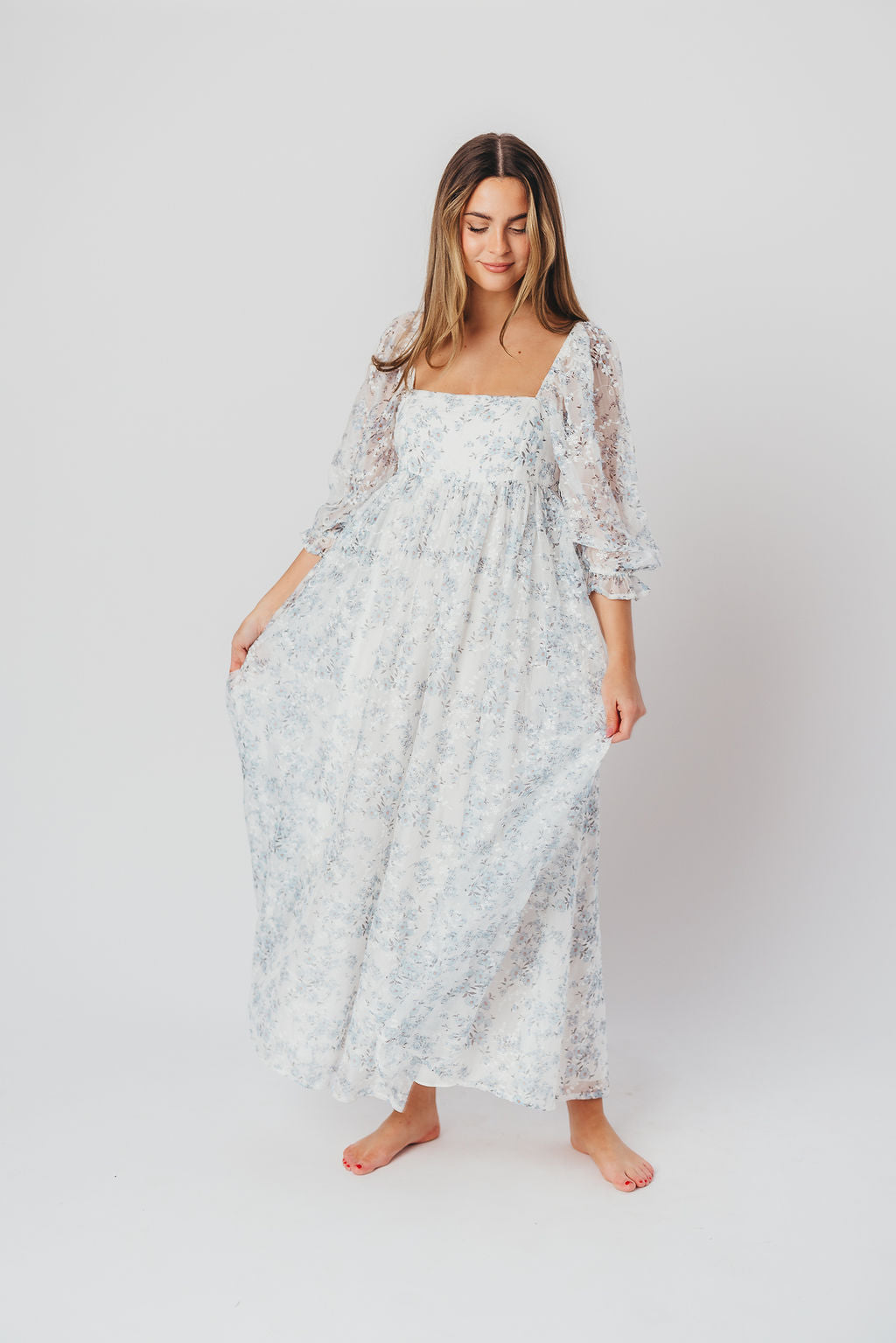 Mona Maxi Dress in Blue/White - Bump Friendly & Inclusive Sizing