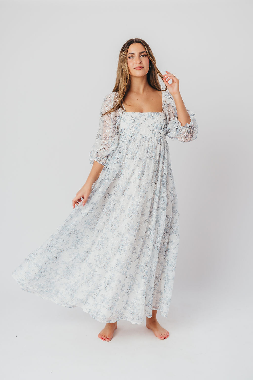 Mona Maxi Dress in Blue/White - Bump Friendly & Inclusive Sizing