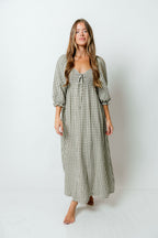 Cecilia 100% Cotton Smocked Maxi Dress in Forest Plaid (Lined) - Bump Friendly