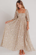 Mona Maxi Dress in Beige/Brown Floral - Bump Friendly (Restocking in July)