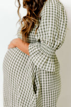 Sienna 100% Cotton Puff Sleeve Maxi Dress in Forest Plaid (Lined) - Bump Friendly
