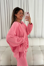 Campbell Striped Fleece Lounge Pants in Pink