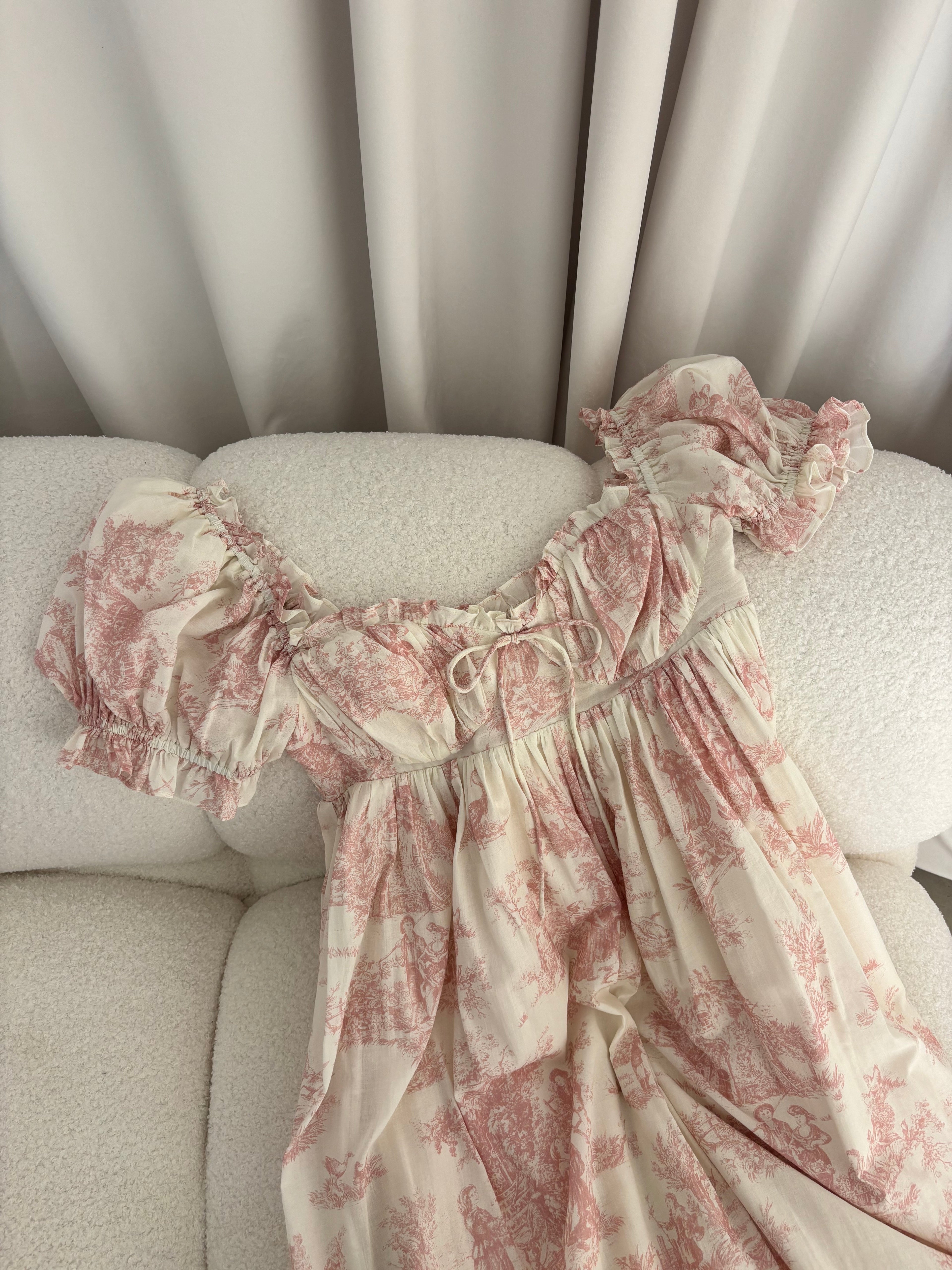 Olivia 100% Cotton Maxi Dress in Pink Toile - Bump Friendly