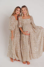 Mona Maxi Dress in Beige/Brown Floral - Bump Friendly (Restocking in July)